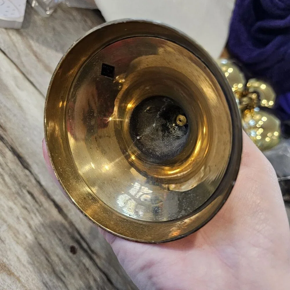 Vintage Gold Brass Tall Candle Sticks Set Of 3 Round Tulip Orb 22